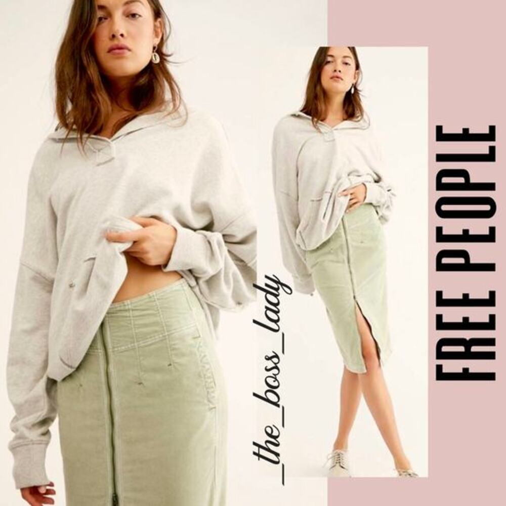 Free People skirt corduroy front zip midi high-waisted 26 cotton